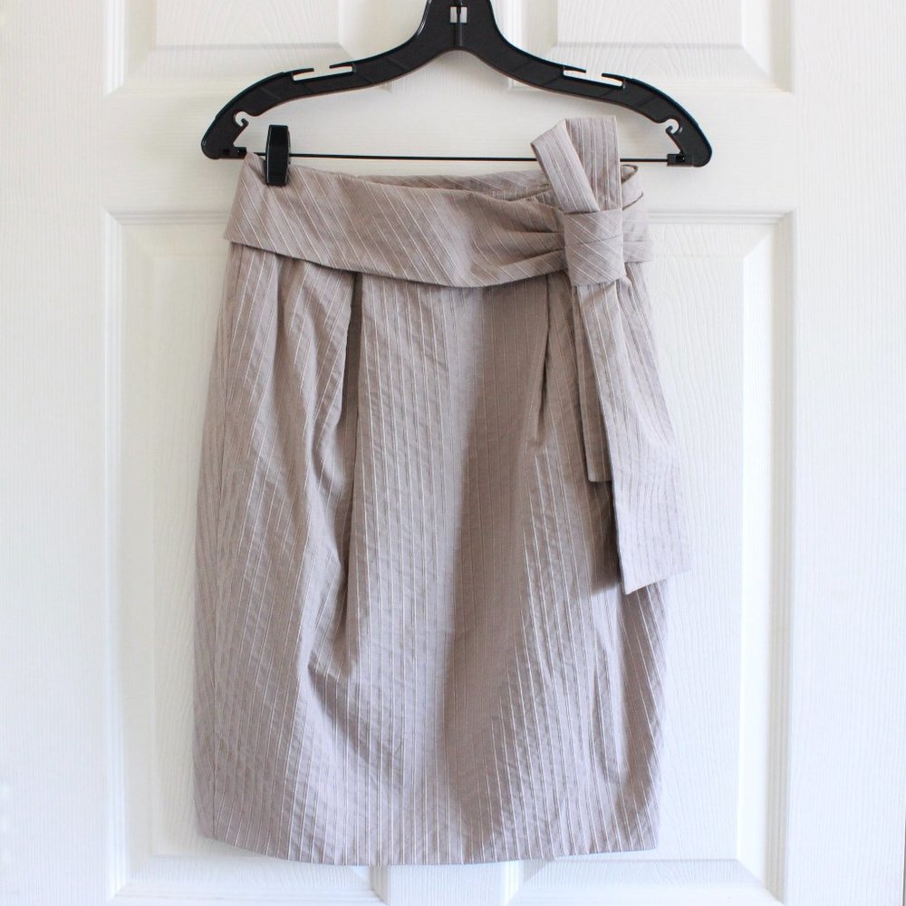 Vintage Alexander McQueen Taupe Stripe Bow Pencil Skirt S/S 2006 Collection